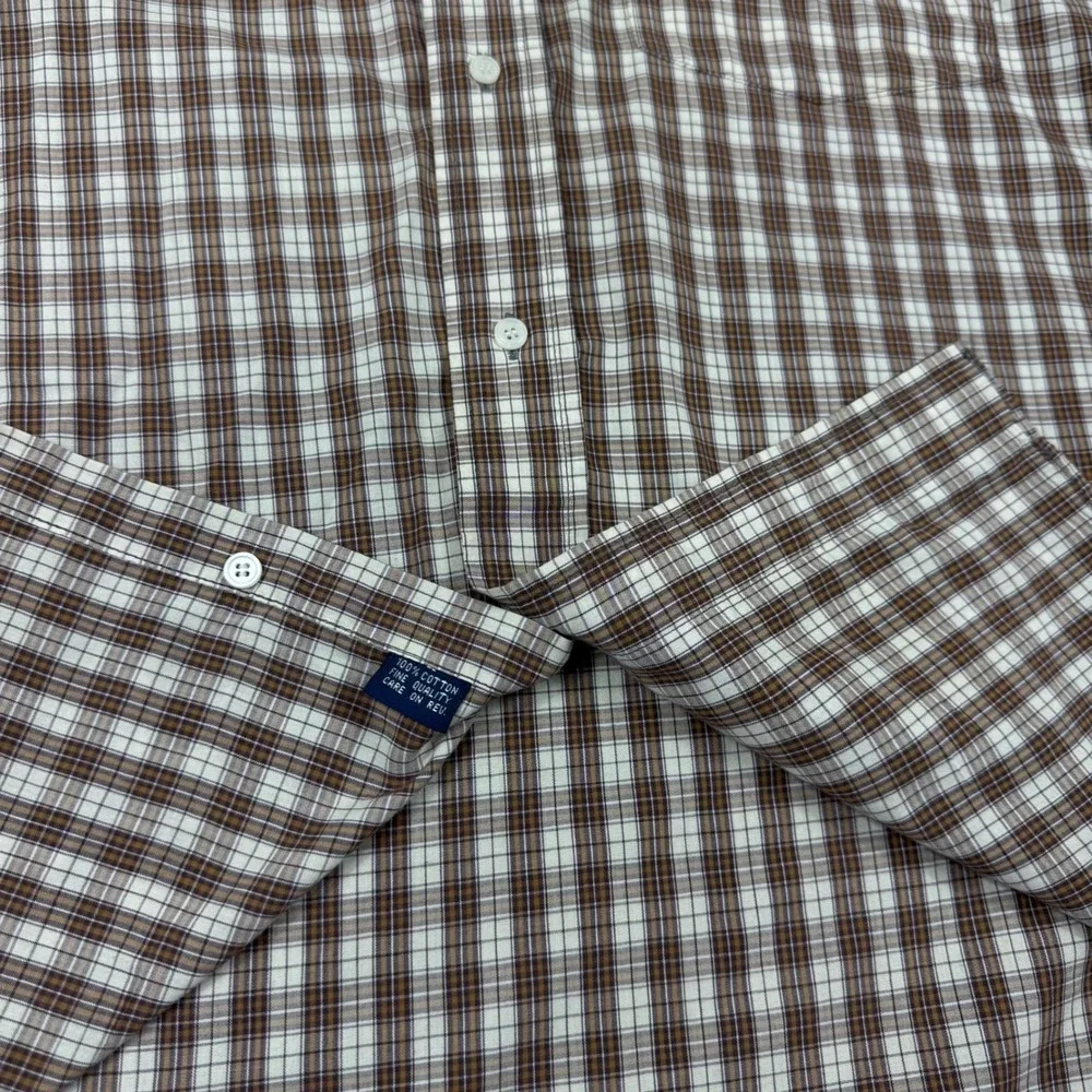 Vintage Polo Ralph Lauren Men's L Brown Plaid Button Down Short Sleeve Shirt USA